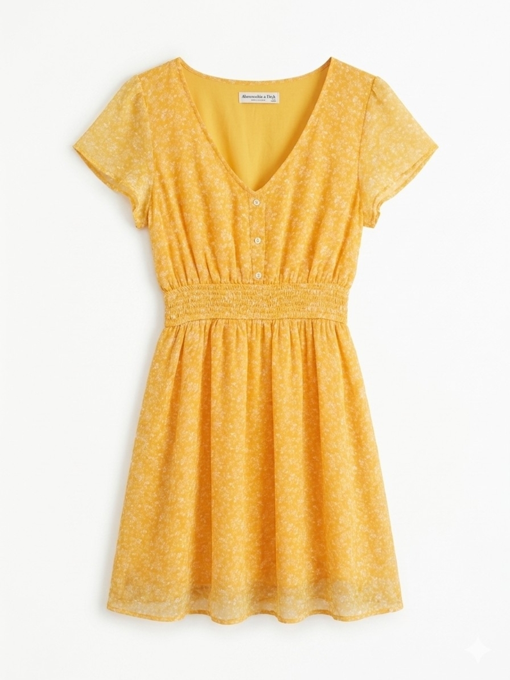 Abercrombie & Fitch Yellow Floral Flutter Sleeve Smocked Mini Dress